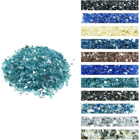 Verre de Feu pour Braséro, 4,5 kg, Pierres en Verre pour Foyer à Gaz, 12,7 mm, Sans Fumée, Réfléchissante, Pierres Décoratives Résistantes pour Cheminée à Gaz, Intérieur et Extérieur, Bleu Aqua (1/5)
