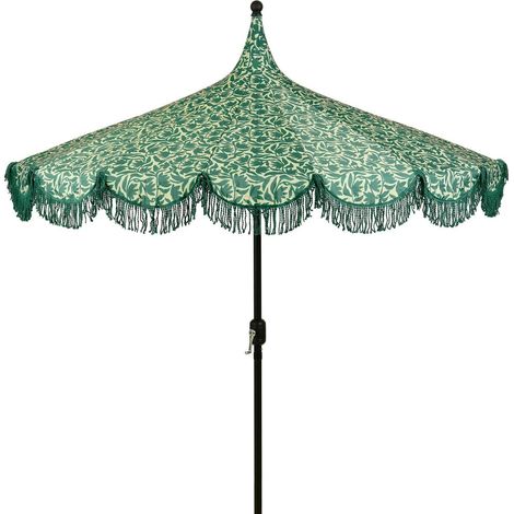 Parasol de Jardin Vert Foncé avec Franges et Imprimé Fleuri Ø 235 x H 238 cm - PANGIVO (1/5)