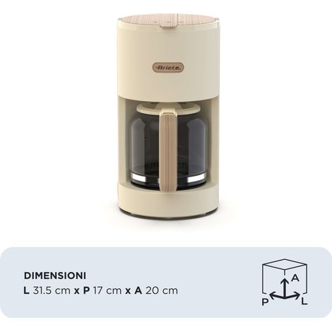Ariete 1394 Macchina per Caffè con Filtro Breakfast Wood, Macchina Caffè Americano, 12 Tazze, Dettagli Effetto Legno, Piastra Riscaldante Antiaderente, Beige (1/4)