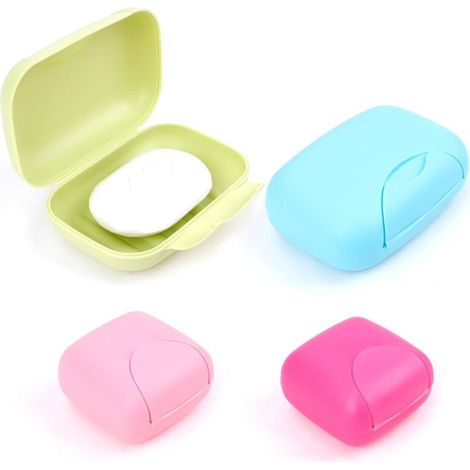 Bardusch-Lot de 4 boîtes à savon voyage colorées – imperméables avec couvercles, usage maison/salle de bains/voyage (2 petits + 2 grands) (1/5)