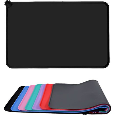 Tapis pour gamelle d'animal, antidérapant, en silicone imperméable, 47 x 30 cm, noir (1/5)