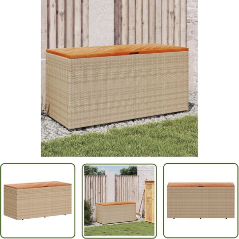 The Living Store Gartentruhe Beige 110x50x54 cm Poly Rattan Akazienholz - Gartenbox - Aufbewahrungsbauchstelle - Gartenmöbel - Outdoor Möbel - Rattan Box