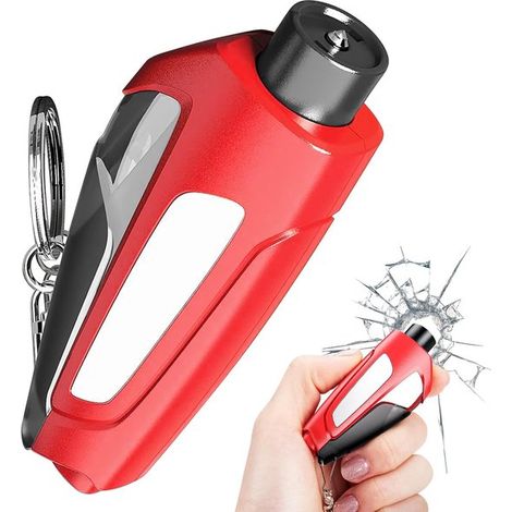 Rompi-vetro auto, taglia-cinture di sicurezza con portachiavi, martello di sicurezza 2 in 1, strumento di emergenza per forare i finestrini dell'auto (rosso) (1/5)
