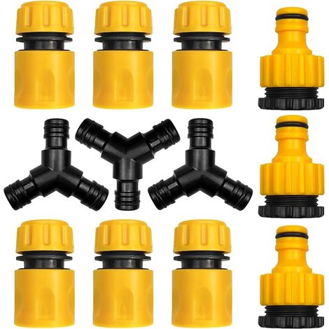 Kit Raccord d'Arrosage 6× 1/2" avec Tuyau Rapide, 3× Double Connecteur et 3× 3/4" Nez de Robinet en Plastique (1/5)