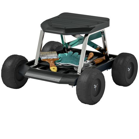 Tabouret de jardinage Asiento avec roues, plateau outils, charge 130 kg, noir 50x49x32 cm (1/5)