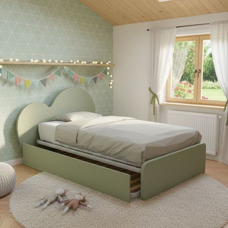 Letto a cuore 1 piazza e mezza con secondo letto estraibile - Perfetto per camerette - Salvia