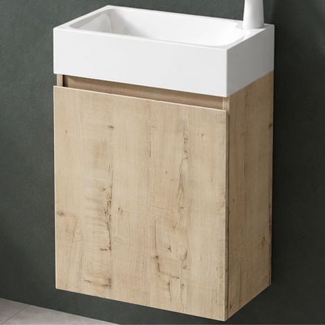 Mai & Mai Badmöbelset Badezimmermöbel bestehend aus Waschbecken und Waschbeckenunterschrank in Eiche Greige, BTH: 46x26x63cm Pisa02 (1/5)