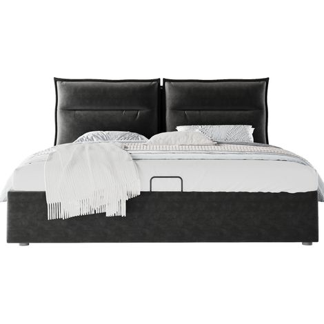 Letto contenitore 140x200 in velluto nero con testiera regolabile HOMVRA (1/5)