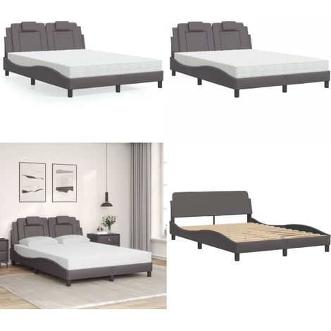 Bett mit Matratze Grau 120x200 cm Kunstleder - Schlafzimmermöbel - Bettgestell - Doppelbett - Kunstlederbett - Boxspringbetten - Home & Living (1/5)