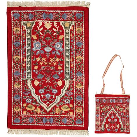 Tapis de prière multiusage en chenille douce, violet rougeâtre, pour chambre, couloir, table : couverture de pèlerinage à franges. (1/5)