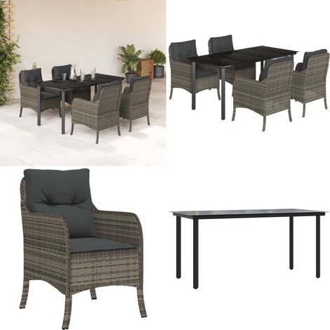5-tlg. Garten-Essgruppe mit Kissen Grau Poly Rattan - Gartentisch - Gartenstuhl (1/5)