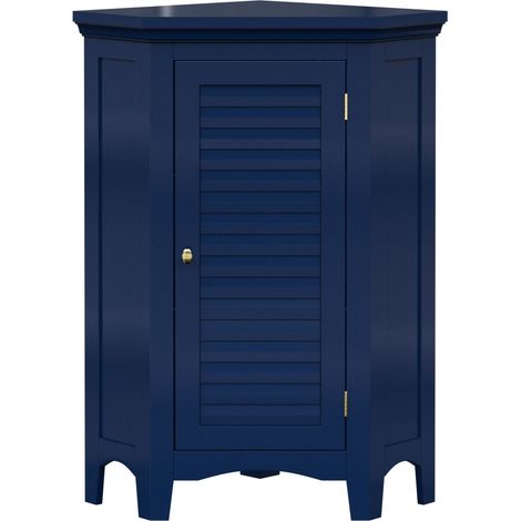 Teamson Home Glancy Freestanding Corner Floor Cabinet with Faux Louvered Door, Navy