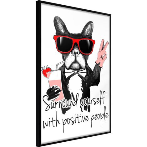 Affiche Murale Encadrée "Positive Bulldog" 30 x 42 cm Noir
