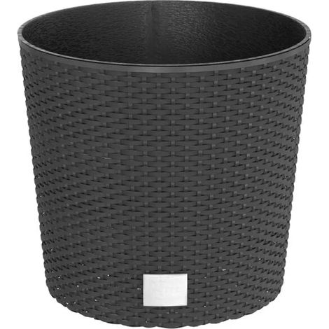 Pot de fleurs gris anthracite avec doublure amovible, 15/15,3 litres, en rotin PP. (1/5)