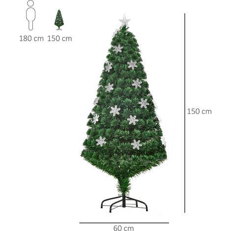 Albero di Natale artificiale da 150 cm con luci a LED, fiocchi di neve e fibra ottica, decorazione natalizia multicolore