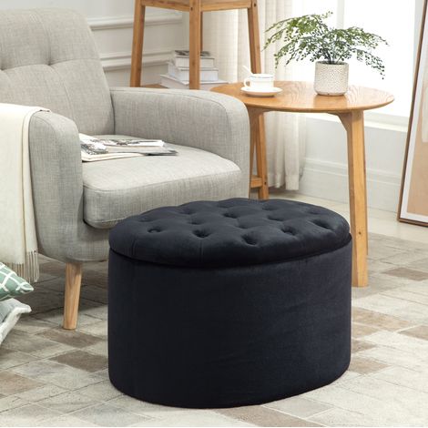 Banc coffre 71x52x42 cm noir – assise rembourrée, rangement intégré, sans montage (1/5)