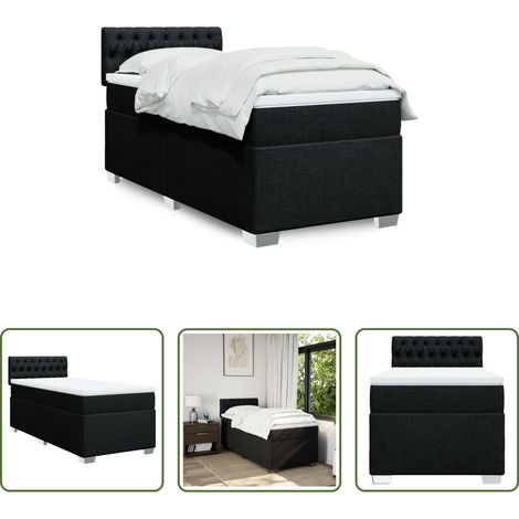 vidaXL Surmatelas - Sommier Ă lattes de lit avec matelas Noir 90x190 cm Tissu (1/5)