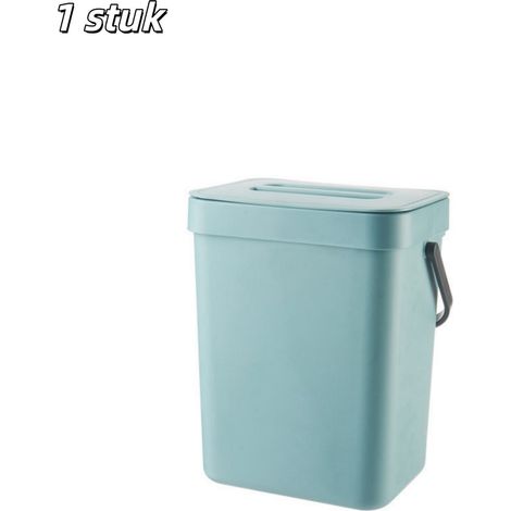 Poubelle de cuisine compacte murale avec couvercle et bac fermé pour déchets de cuisine chambre et salle de bain couleur bleue (1/5)