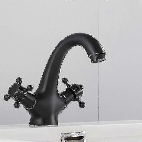 Grifo de lavabo integrado de estilo victoriano tradicional 2025, grifo de baño retro de doble manija en cruz, color negro. (1/4)