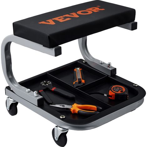 VEVOR Sgabello da Meccanico per Riparazione Manutenzione da Garage Officina per Auto Veicoli Ruote Girevoli Capacitò Carico da 113kg, Sgabello con Portautensili 36 x 36 x 36 cm Seduta in Materiale PU