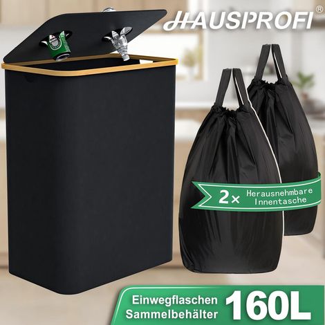 Contenitore per Raccolta Bottiglie HAUSPROFI 160L con Coperchio e 1/2 Borse Trasportabili Rimovibili, Ampio Contenitore per Bottiglie Restituibili, Contenitore per Bottiglie Vuote e Vetro da Riciclare (1/5)