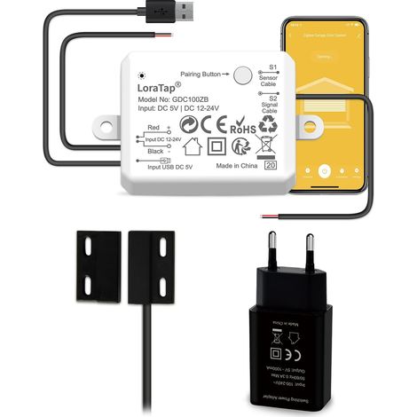 LoraTap ZigBee Commande de porte de garage Module de relais à capteur Reed intégré USB 5 V/DC 12-24 V Installation en 15 minutes (1/5)