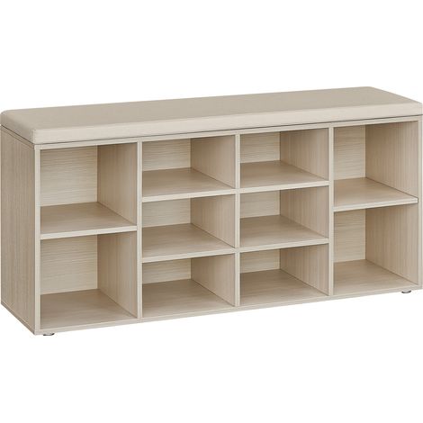 Vasagle – Banc à chaussures avec coussin rembourré – 10 compartiments réglables – Dimensions 30 x 104 x 48 cm – Beige naturel – Capacité 150 kg