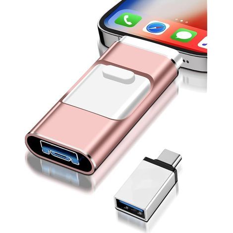Cle USB 128 Go, 4 en 1 Clé USB C pour i-Phone/i-Pad/Android/PC, Utilisation Immédiate, sans Installation d'Application, Adaptée au Stockage de Photos et de Vidéos,Rose(128GB) (1/5)