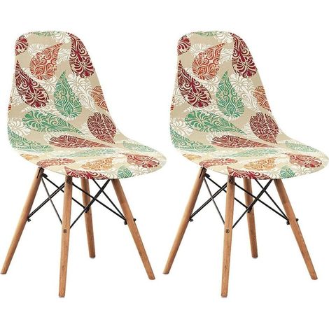 Housses de chaise élastiques à motifs de feuilles colorées, 2 housses de chaise pour restaurant et salle de conférence. (1/5)
