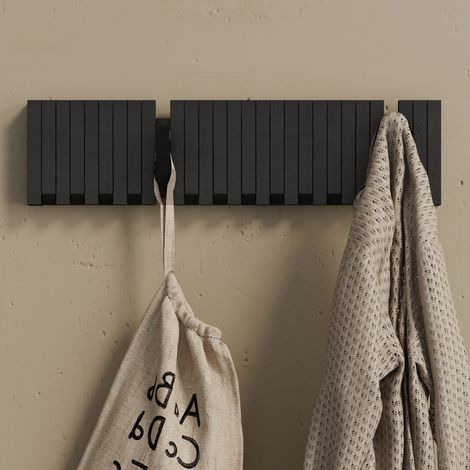 doporro Appendiabiti da Parete in Legno con 14 Ganci Retrattili Attaccapanni Decorativo Nero Opaco per Ingresso Ufficio Camera Twigro-01