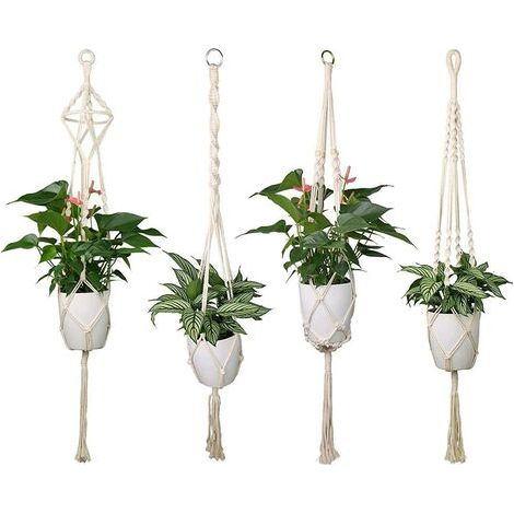 4er-Pack Makramee-Hängekörbe, Blumentopf aus Baumwollseil, Hängepflanzer für drinnen und draußen, Decke, Balkon, Wanddekoration – 104 cm, 1,22 m (1/5)