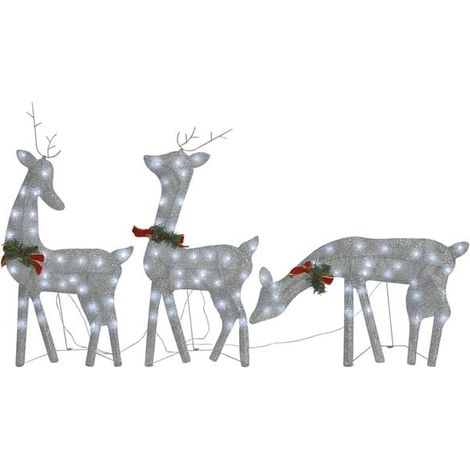 Famille de rennes de Noël 270x7x90cm Tissu à maille argentée/blanc froid (1/5)