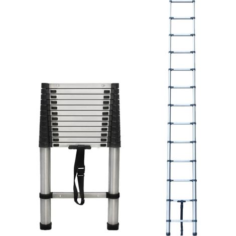 12.5 Ft Stainless Steel Telescoping Ladder Telescopic Extension Ladder Lightweight Collapsible Ladder ,for RV, Loft, Attic, Home for Indoor and Outdoor Use, 330lb Load Capacity