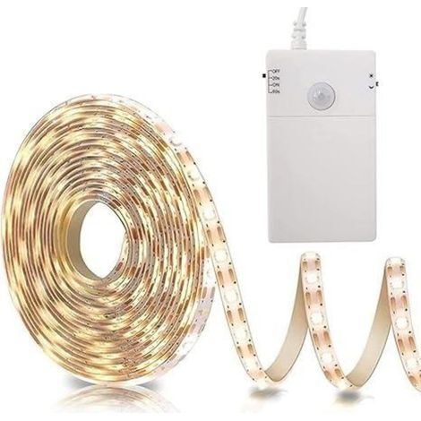 Bandes Led - 2 M - Capteur De Mouvement - Alimentation Par Piles - Lumière Chaud Blanc - Pour Armoires Escaliers Cuisine Lit - 60 LED 2835 SMD (1/5)