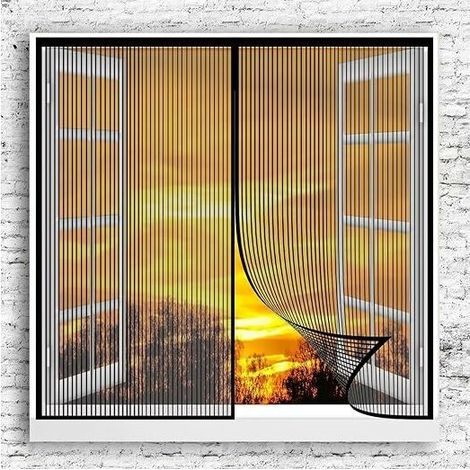Fenster-Moskitonetz 110 x 140 cm, automatischer Magnetverschluss, faltbar, schwarz (1/5)