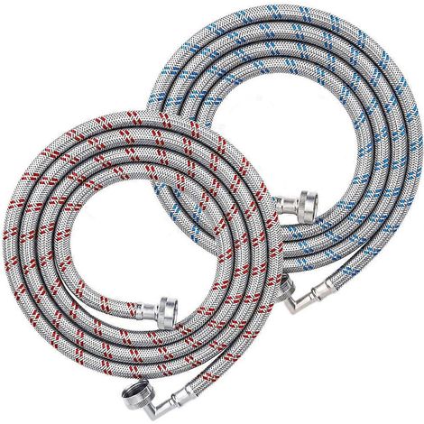 4FT machine à laver Hoses ensemble, Lot de 2 Core Braided acier inoxydable - Proof lave-linge Hoses avec 90 Degree Elbow (1/5)