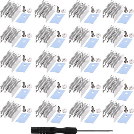 20 Pièces TO-220 Dissipateur Thermique Isolant Montage Kit, Dissipateur Thermique avec Aiguille + Vis + Rondelle + Isolant Caoutchouc Silicone, pour Transistor MOSFET, 20x15x10 mm (1/5)