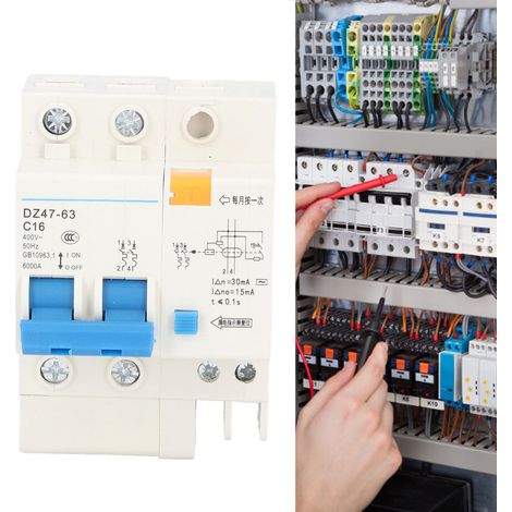 Disjoncteur différentiel miniature DZ47-63 C16 2P+N 16A, 30 mA, 400 V, respectueux de l'environnement, structure technique. (1/5)