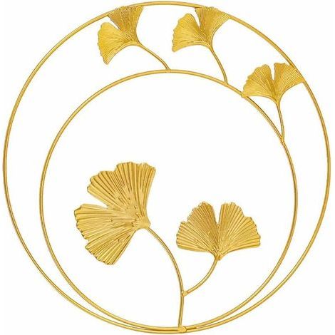 Décoration murale en métal à suspendre - Ginkgo Biloba - Doré - Décoration murale à suspendre - Sculpture pour la maison, le salon, la chambre à coucher, (1/5)