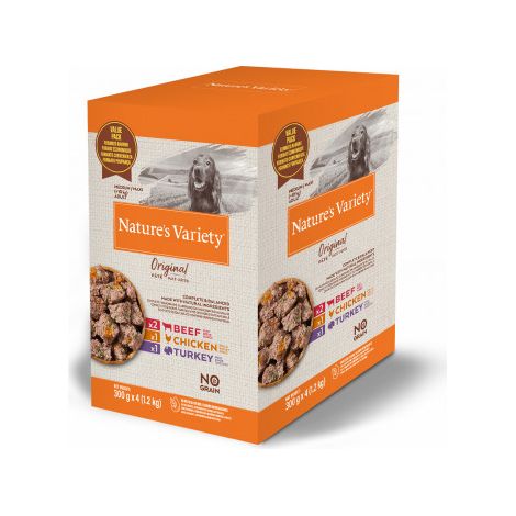 Nature's Variety Original Pate Multipack para Perros Medium/Maxi de Pollo (1 Ud) + Ternera (2 Ud) + Pavo (1 Ud) - 4x300 g