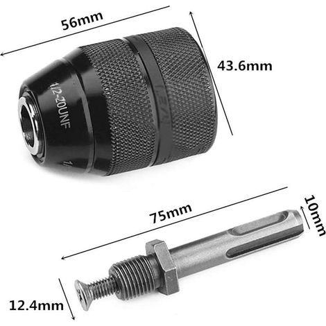 2-13mm Lourds Professionnel 1/2-20 UNF Outil de Mandrin de Perage Sans Clé à Changement Rapide Avec 6.35mm(1/2") SDS Adaptateur (1/4)