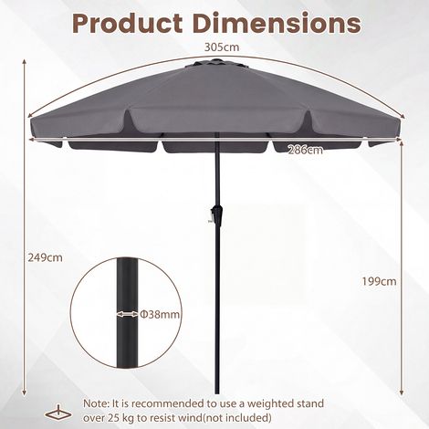 Parasol 286 cm Garden Parasol with Crank & 30° Tiltable Sunshade Balcony Parasol Grey (1/5)