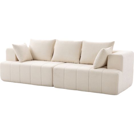 Canapé 3 places en chenille 248 cm, canapé salon moderne, large assise rembourrée, coussins à ressorts, beige (1/5)