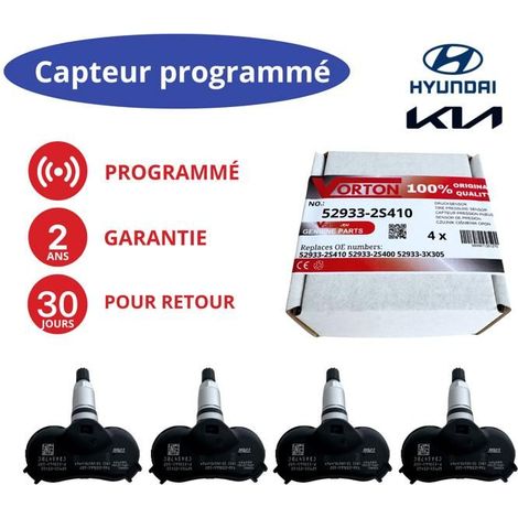 4 sensori TPMS programmati 433MHz per HYUNDAI ix35 / Tucson II / KIA Sportage (52933-2S410, 52933-2S400)