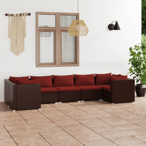 Salon de jardin 7 pcs Ensemble Table et Chaise de Jardin - avec coussins Résine tressée Marron BV357421 - BonneVie (1/5)