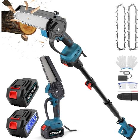 2 in 1 Mini Tronçonneuse et 6 Pouces Elagueuse sur Perche sans Fil, 4.9-6.8FT Tronçonneuse Télescopique avec 2 Batteries 4000 mAh, Brushless Perche Élagueuse pour l'élagage des Arbres (1/5)