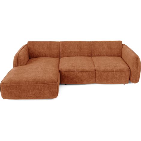Canapé d'angle gauche convertible 4 places en velours tramé terracotta LIVIA (1/5)