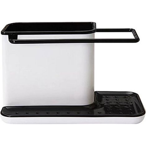 Organizador de cocina para el fregadero，Escurridor de fregadero de alta calidad，Dimensiones: 21 x 13,5 x 11 cm，Blanco y negro (1/5)