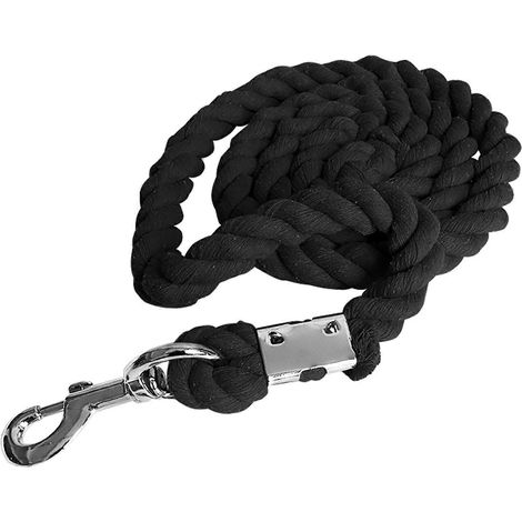 Longe d'équitation en coton tressé avec boucles pivotantes, rênes de compétition, licol épais, noir résistant (1/4)