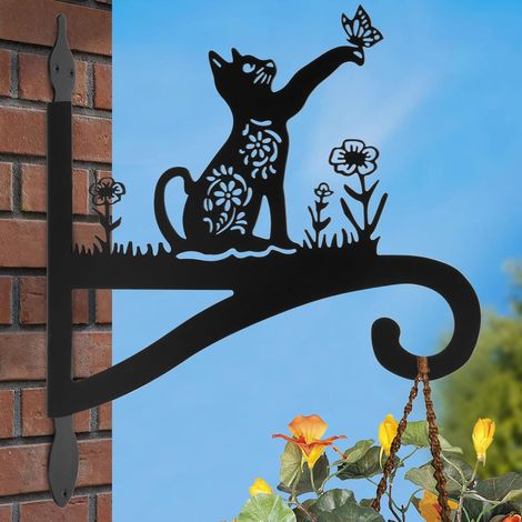 Support mural en métal Cat Design pour plantes - Support robuste pour pots de fleurs d'intérieur et d'extérieur, mangeoires à oiseaux, carillons éoliens, lanternes et paniers - Vis incluses (1/4)
